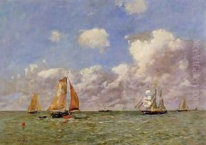 Fishing Boats at Sea by Eugene Boudin