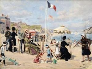 Sur La Plage De Deauville by Leon Joseph Voirin