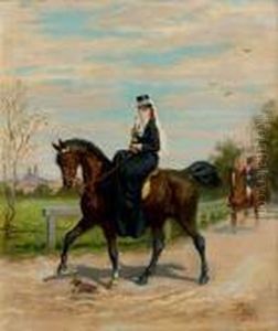 Cavalier Et Cavaliere Sortant D'un Chateau by Leon Joseph Voirin