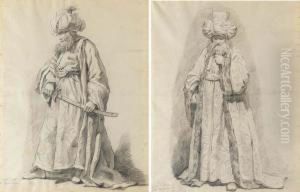 Le Bacha A Trois Queues: Un Guerrier Turc Barbu Tenant Un Sabre,tourne Vers La Gauche; Et L'himan De La Grande Mosquee: Un Turcportant Un Turban Orne D'un Croissant De Lune Le Bacha A Trois Queues: Un Guerrier Turc Barbu Tenant Un Sabre,tourne Vers La Gauche; Et L'himan De La Grande Mosquee: Un Turcportant Un Turban Orne D'un Croissant De Lune