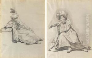 L'eunuque Noir: Un Jeune Turc Assis Appuye Sur Une Pierre, Tournevers La Droite; Et Emir Bachi: Un Turc Assis, Tourne Vers La Gaucheportant Un Turban by Guillaume Voiriot