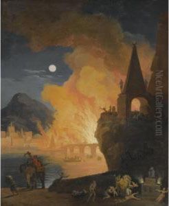 A Nocturnal Landscape With Figures Fleeing The Fire Of Alexandria