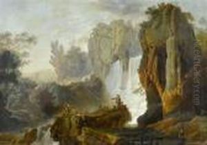 Landscape With Fishermen At A Waterfall by Pierre-Jacques Volaire