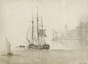 Ships Before A Coastal Landscape by Pierre-Jacques Volaire