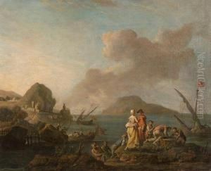 Harbour Scene With Boats And Figures