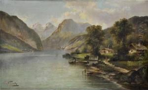 Dorf An Einem Gebirgssee