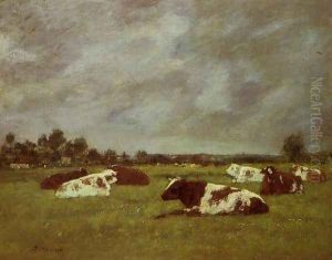 Cows in a Meadow, Morning Effect by Eugene Boudin