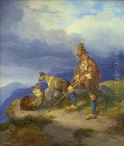 Hirte Und Ziegen Im Hochgebirge