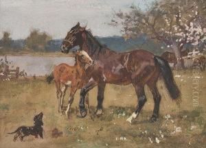 Stute Mit Ihrem Fohlen by Fritz Volkers