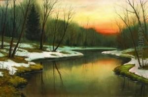Paysage D'hiver Au Coucher De Soleil. by Efim Efimovich Volkov