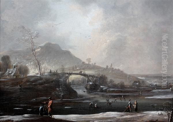 Patineurs Et Promeneurs Dans Un Paysage De Neige - view 1