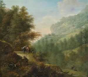 Two Wooded Landscapes With Travellers by Johann Christian Vollerdt or Vollaert