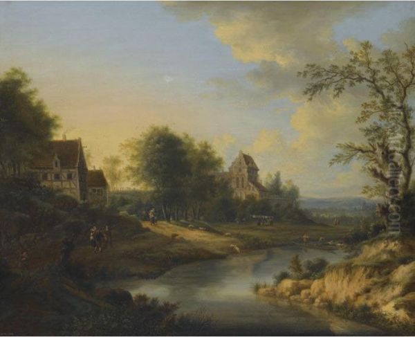 A River Landscape With Figures On The Bank And Sheep Grazing - view 1