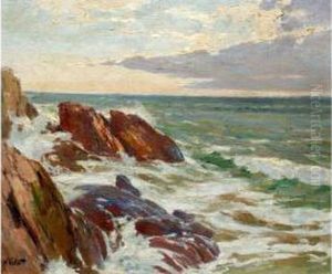 Vagues Sur La Cote Bretonne by Henry Emile Vollet
