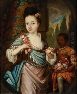Ritratto Di Fanciulla Con Un Moretto Che Regge Un Cesto Di Fiori by Johannes Vollevens I