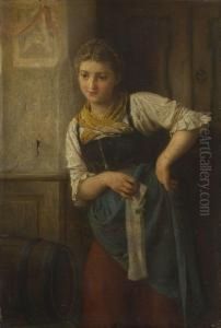 Bauernmadchen Mit Strickzeug by Ludwig Vollmar