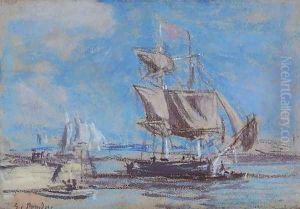 Voilier au port by Eugene Boudin