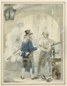 Zwei Handwerker Im Gespraech by Johann Georg Volmar