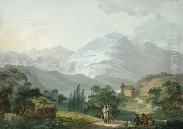 Alplandskap Med Vandrare - view 1