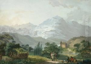 Alplandskap Med Vandrare by Johann Georg Volmar