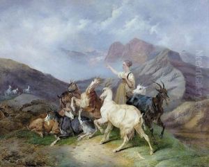 Gebirgspartie Mit Ziegenhirtin. by Joseph Simon Volmar