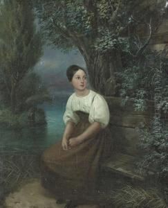Portrat Einer Jungen Frau An Einem See. by Joseph Simon Volmar