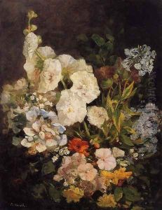 Spray of Flowers - Hollyhocks by Eugene Boudin
