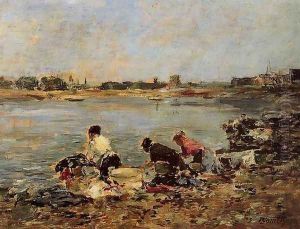 Laundresses on the Banks of the Touques I by Eugene Boudin