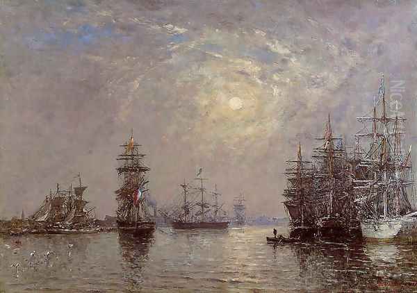 Le Havre: European Basin, Sailing Ships at Anchor, Sunset - view 1