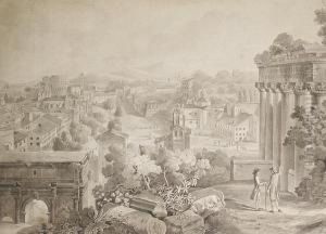Tourists On The Campidoglio Terrace, A View Ofthe Roman Forum Beyond