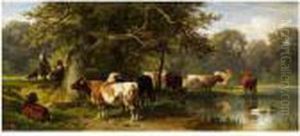 Vieh An Der Tranke by Friedrich Johann Voltz
