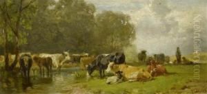 Cows In A Meadow. by Ludwig Gustav Voltz