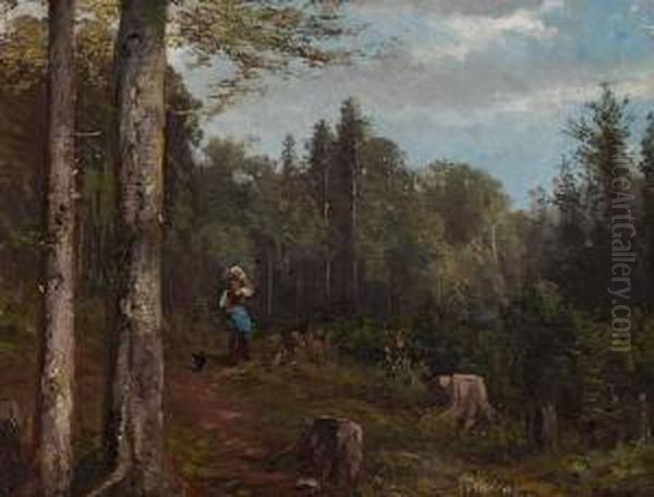 Bauerin Mit Hund Auf Dem Waldweg - view 1