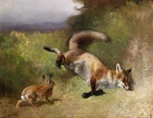 Hase Vor Erlegtem Fuchs by Ludwig Gustav Voltz