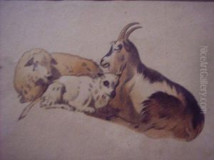Study Of Two Sheep And A Goat by Ludwig Gustav Voltz