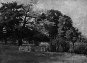 "landschaft Mit Baumen". Monogr. R. V. Ol Auf Lwd. 53 X 72 Cm. Rahmen by Richard Voltz