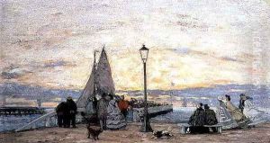 The Jetty at Trouville- Sunset 1864 by Eugene Boudin