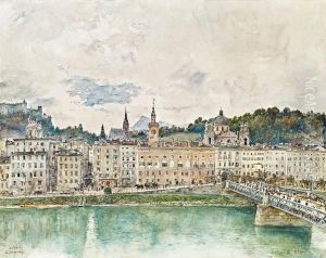 Salzburg Mit Der Salzach by Rudolf Ritter von Alt