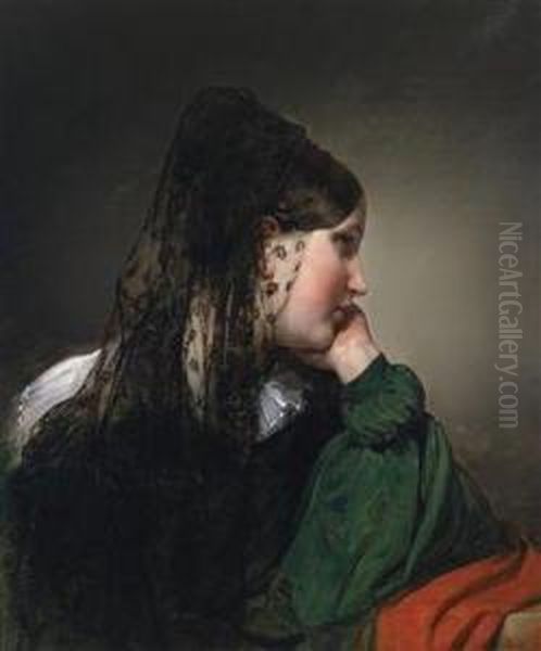Profile Portrait Of A Girl With Black Mantilla - view 1