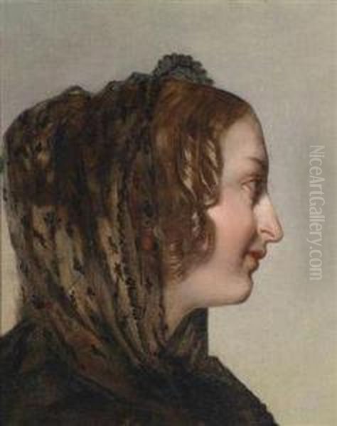 Circle Female Head In Profile With Black Veil - view 1