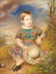 Knabe In Kariertem Kleid Und Strohhut by Alois Von Anreiter