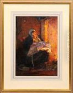 Mutter Mit Ihrem Kindim Schein Des Herdfeuers by Hans Von Bartels