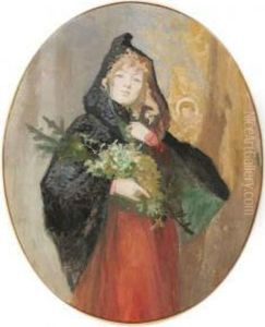 A Young Lady With A Bouquet by Franz von (Choisy Le Conin) Bayros