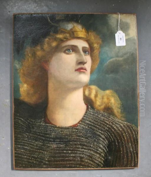 Head And Shoulders Portrait Of A Norse Maiden Wearing A Feathered And Horned Helmet And Chainmail Costume - view 1