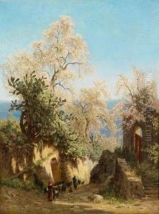Sudlichekustenlandschaft Mit Bluhenden Baumen