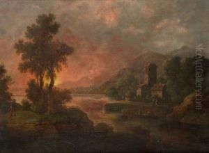 Paysage De Riviere Au Crepuscule by Christoph Von Bemmel