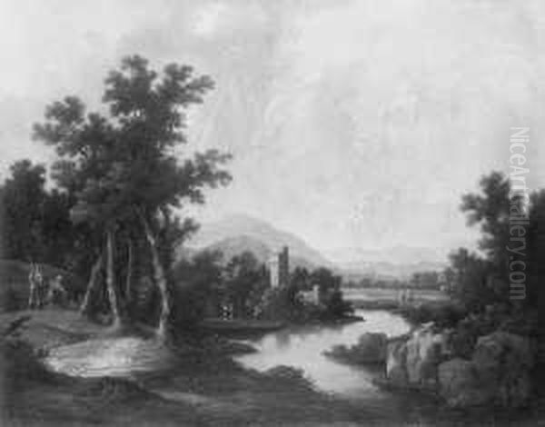 Flusslandschaft Mit Wanderern. Signiert Unten Links: Gv.bemel. Ol Auf Leinwand. H 73; B 93 Cm. - view 1