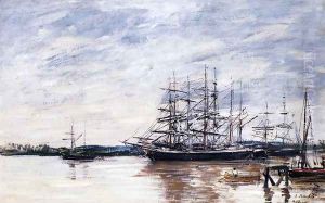 Three Masted Ship in Port, Bordeaux by Eugene Boudin