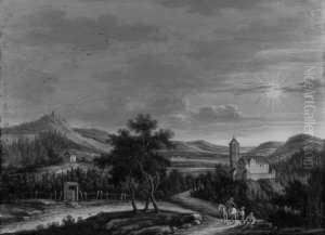 Mittelgebirgslandschaft Mit Kirche Und Hochgelegener Burg by Karl Sebastian Von Bemmel