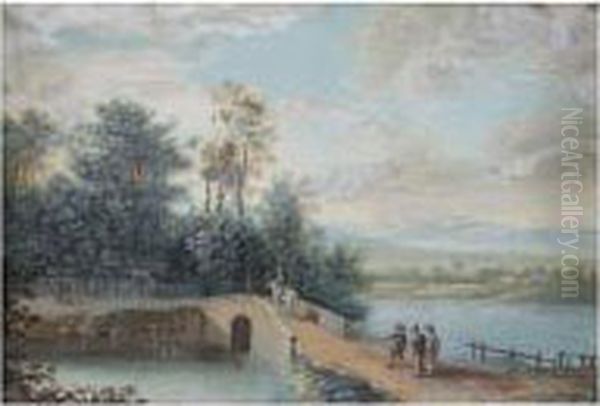 A Pair Of Landscapes With Travellers By A River - view 1
